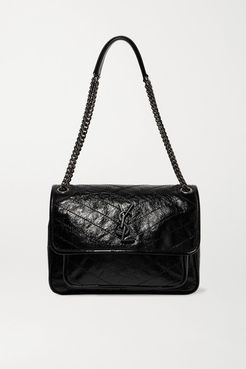Niki Medium Quilted Crinkled Patent-leather Shoulder Bag - Black