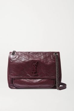 Niki Medium Quilted Crinkled Glossed-leather Shoulder Bag - Burgundy