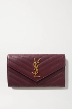 Quilted Textured-leather Wallet - Burgundy
