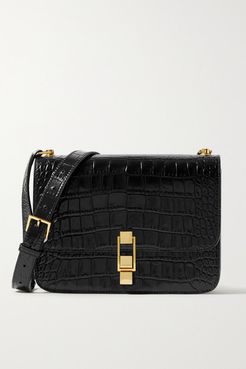 Carre Medium Croc-effect Leather Shoulder Bag - Black