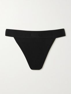 Cotton Collection Ribbed Cotton-blend Jersey Thong - Black