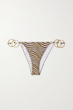 Claudia Embellished Zebra-print Bikini Briefs - Brown