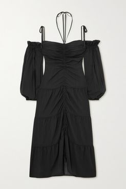 Bronte Gathered Silk-blend Chiffon Nightdress - Black
