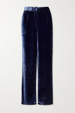 Piped Velvet Pajama Pants - Blue