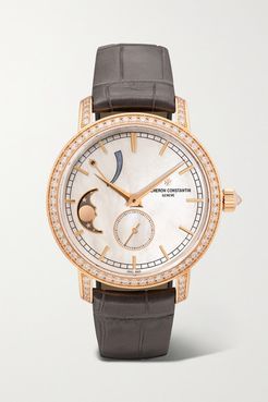 Traditionnelle 36mm 18-karat Pink Gold, Alligator, Diamond And Mother-of-pearl Watch - Rose gold