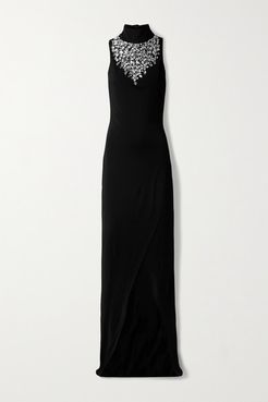 Crystal-embellished Stretch-jersey Turtleneck Gown - Black