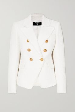 Double-breasted Cotton-blend Tweed Blazer - White