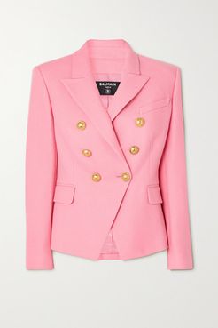 Double-breasted Cotton-piqué Blazer - Pink