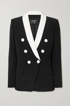 Double-breasted Two-tone Crepe Blazer - Black