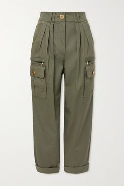Pleated Cotton-blend Twill Cargo Pants - Army green