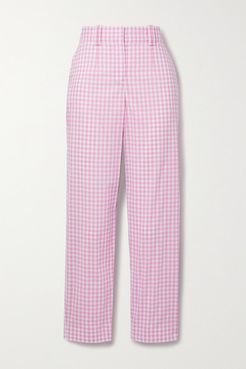 Gingham Cotton Straight-leg Pants - Pink