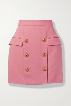 Button-embellished Cotton-piqué Mini Skirt - Pink