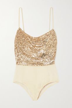 Sequined Crepe Bodysuit - Gold