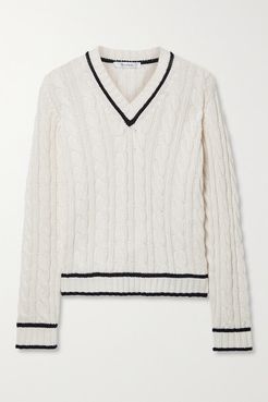 Belgica Striped Cable-knit Cotton, Cashmere And Silk-blend Sweater - Ivory