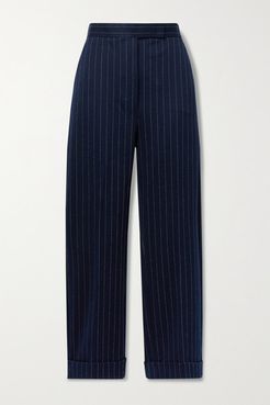 Valanga Pinstriped Stretch Cotton-blend Straight-leg Pants - Midnight blue
