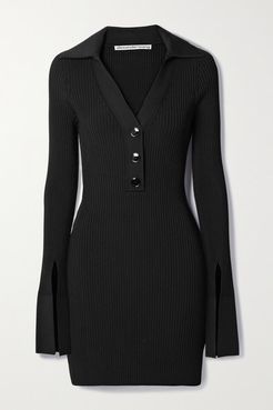 Ribbed Stretch-knit Mini Dress - Black
