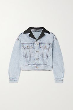 Cropped Satin-trimmed Denim Jacket - Light denim