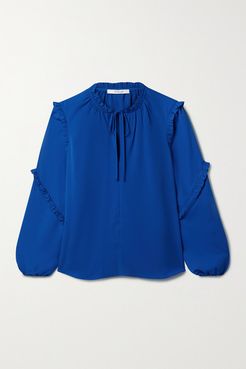 Jessa Tie-detailed Ruffled Crepe Blouse - Royal blue
