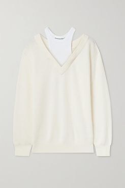 Layered Merino Wool And Stretch-cotton Jersey Sweater - White