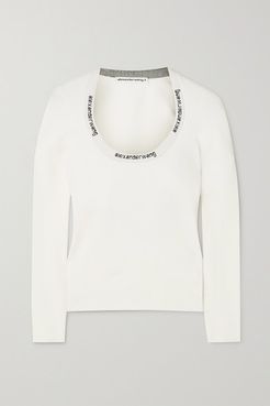 Intarsia Stretch-knit Top - White