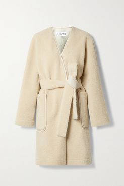 Belted Leather-trimmed Shearling Coat - Cream