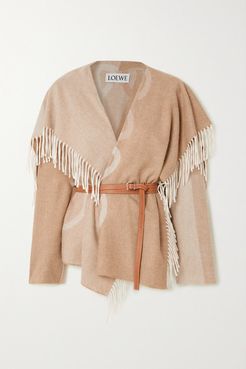 Belted Fringed Intarsia Wool And Cashmere-blend Jacket - Ecru