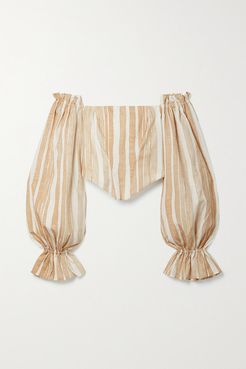 Nikole Off-the-shoulder Striped Cotton And Silk-blend Top - Beige