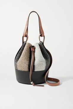 Balloon Small Leather-trimmed Striped Felt Shoulder Bag - Gray