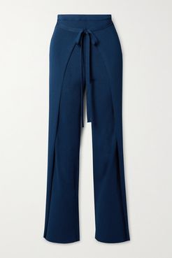 Edie Tie-front Ribbed-knit Straight-leg Pants - Navy
