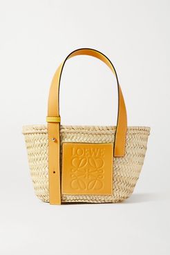 Small Leather-trimmed Woven Raffia Tote - Yellow
