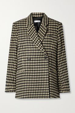 Kaia Double-breasted Houndstooth Wool-blend Blazer - Black