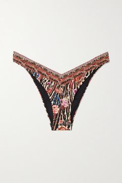 Crystal-embellished Printed Bikini Briefs - Leopard print