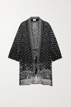 Crystal-embellished Fil Coupé Silk-blend Chiffon Kimono - Midnight blue