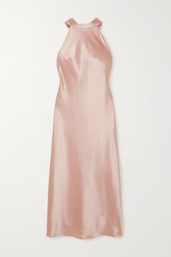 Sienna Satin Halterneck Midi Dress - Blush
