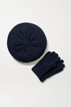 Cashmere Beret And Gloves Set - Navy