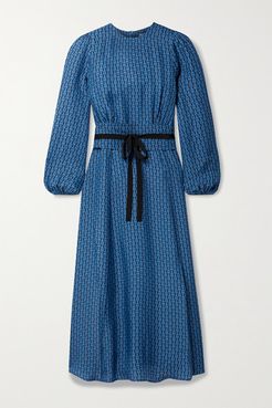 Selma Belted Printed Crepe De Chine Midi Dress - Blue