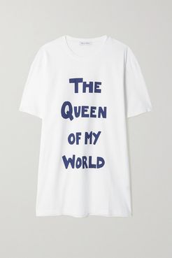 The Queen Of My World Oversized Printed Organic Cotton-jersey T-shirt - White