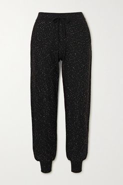 Cher Sequin-embellished Metallic Cotton-blend Track Pants - Black