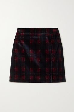 Checked Cotton-velvet Mini Skirt - Burgundy