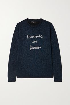 007 Diamonds Are Forever Embroidered Metallic Wool-blend Sweater - Navy