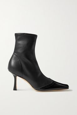 Bernie Paneled Faux Leather Ankle Boots - Black
