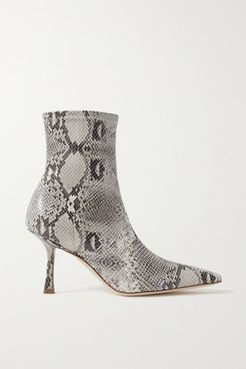 Agnes Coated Snake-effect Faux Suede Ankle Boots - Snake print