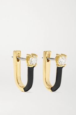 Aria U Huggie 18-karat Gold, Diamond And Enamel Earrings