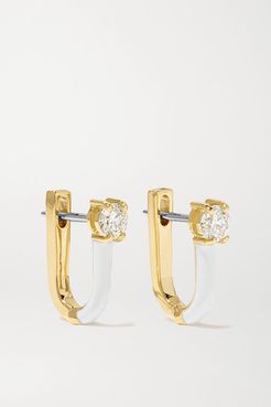 Aria U Huggie 18-karat Gold, Enamel And Diamond Earrings
