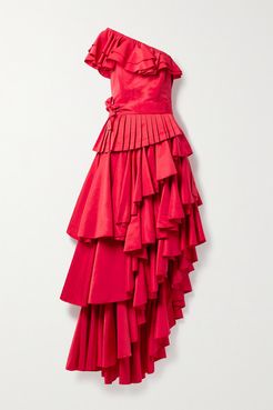 Net Sustain Casa Mollino Convertible Asymmetric Ruffled Faille Dress - Red