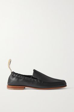 Logo-detailed Leather Collapsible-heel Loafers - Black
