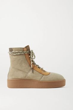 Oslo Leather-trimmed Suede Platform Ankle Boots - Mushroom
