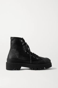 Rubber-trimmed Leather Ankle Boots - Black