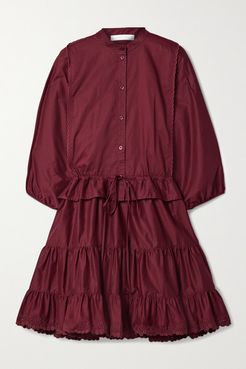 Tiered Embroidered Cotton-poplin Mini Dress - Claret