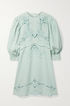 Broderie Anglaise Cotton Mini Dress - Jade